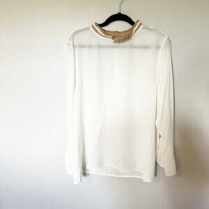 Rungolee silk white blouse accordion pleated‎ bell sleeve women’s xl